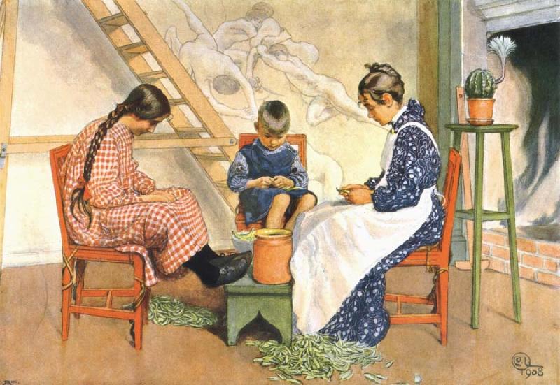 Carl Larsson Shelling Peas Watercolor oil painting picture